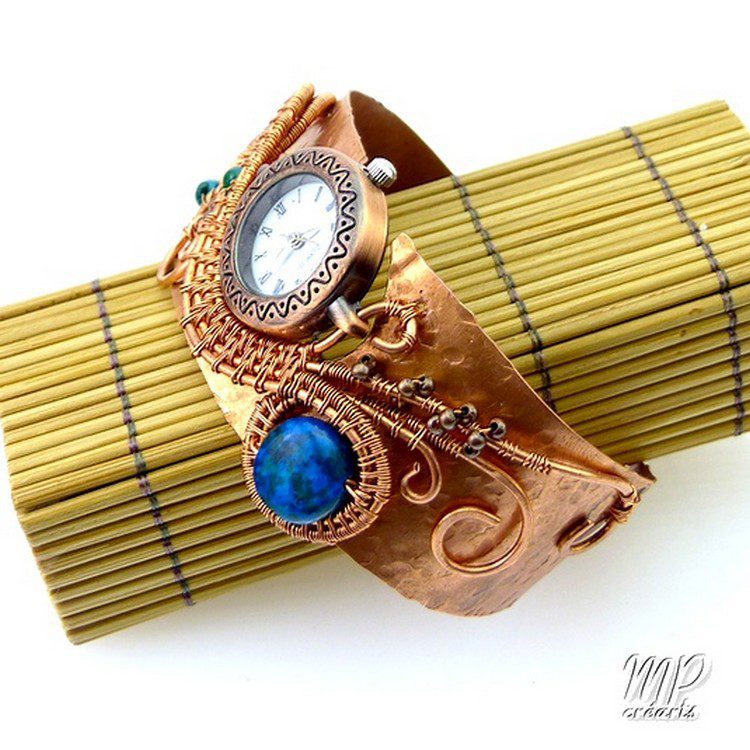 Bracelet Montre en cuivre Chaya avec perles en azurite chrysocolla – Image 4