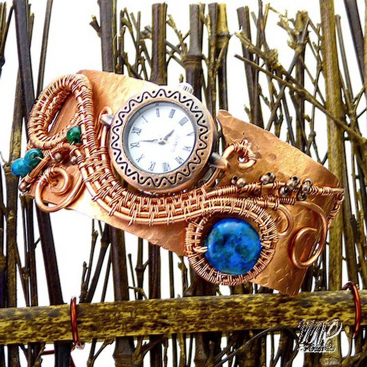 Bracelet Montre en cuivre Chaya avec perles en azurite chrysocolla – Image 2
