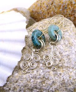 Boucles d'oreille Clouds - turquoise et wire wrapping – Image 4