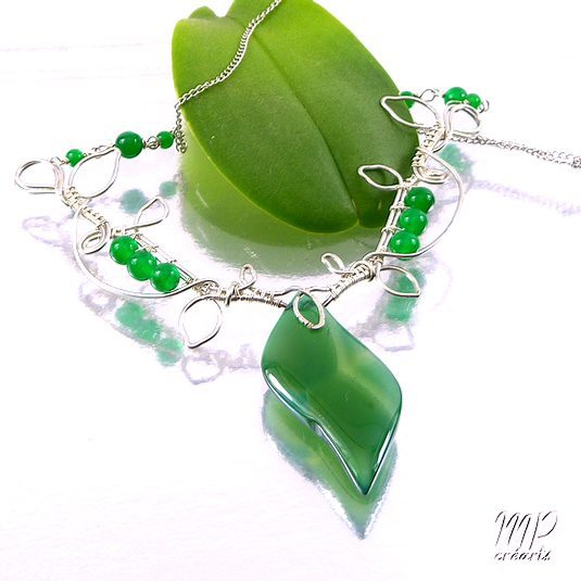 Collier Lammas - wire wrapping avec jade et agate – Image 5