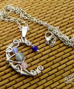 Pendentif Soma - demie lune wire wrapped avec perles de gemmes – Image 5