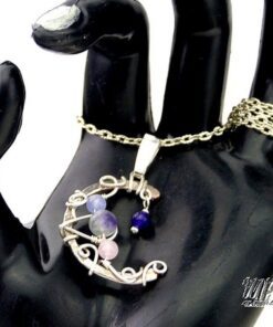 Pendentif Soma - demie lune wire wrapped avec perles de gemmes – Image 4