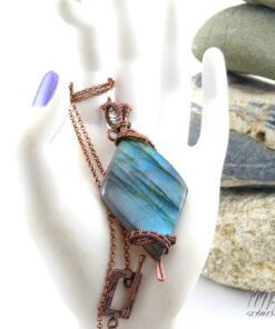 Pendentif Laudine - labradorite tissé avec fil de cuivre