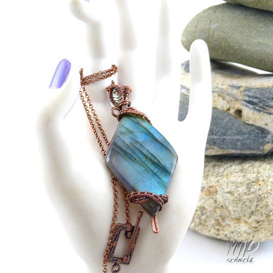Pendentif Laudine - labradorite tissé avec fil de cuivre