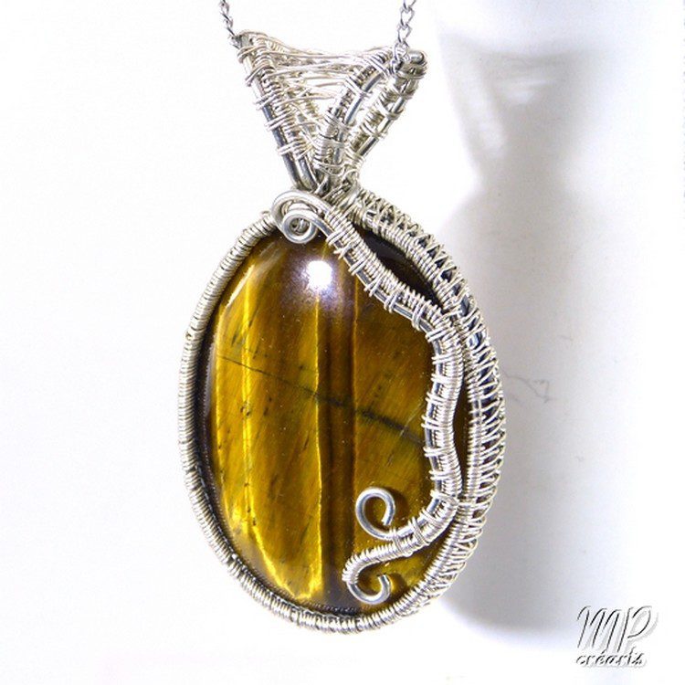 Pendentif Thandie - oeil de tigre wire wrapped