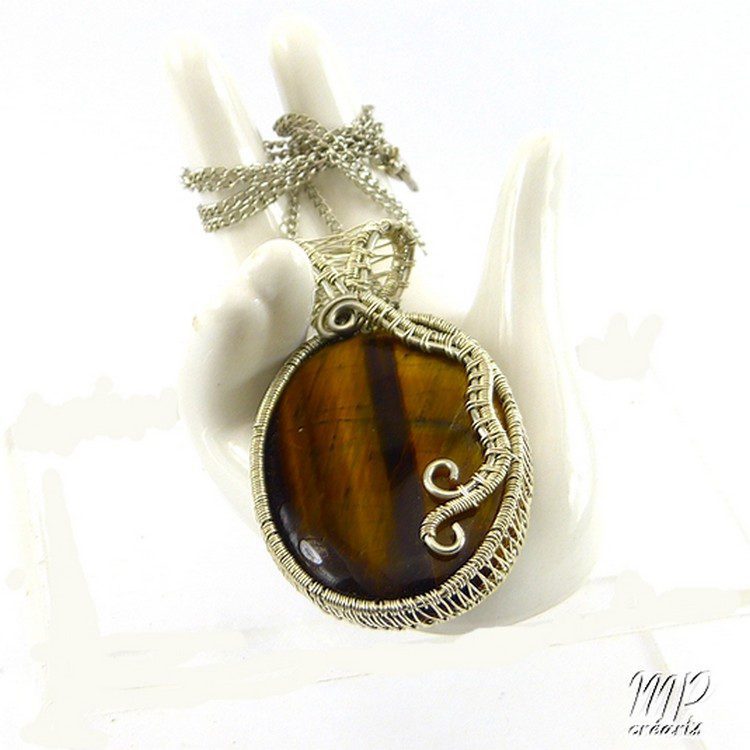 Pendentif Thandie - oeil de tigre wire wrapped – Image 4