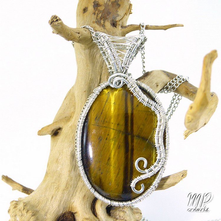 Pendentif Thandie - oeil de tigre wire wrapped – Image 2