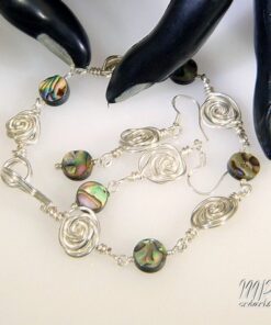 Parure Paua - wire wrapped roses avec perles en abalone