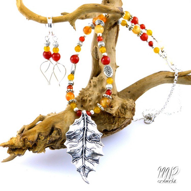 Parure Carmel - collier avec boucles d'oreille - perles en agate – Image 5