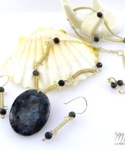 Réservé Parure Aloys - wire wrapping et labradorite noir – Image 4
