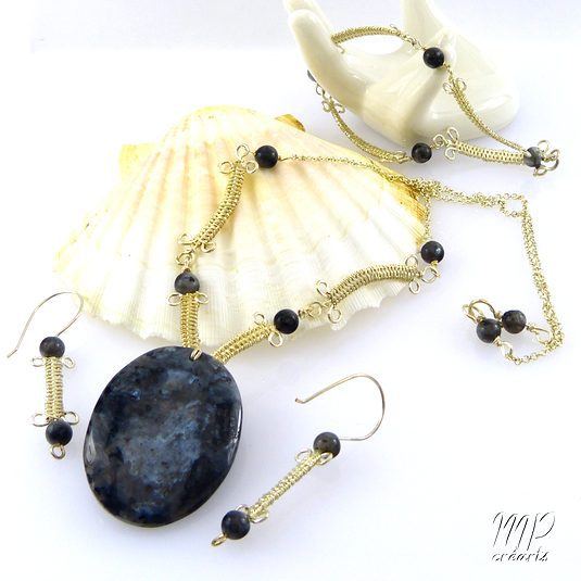 Réservé Parure Aloys - wire wrapping et labradorite noir – Image 4