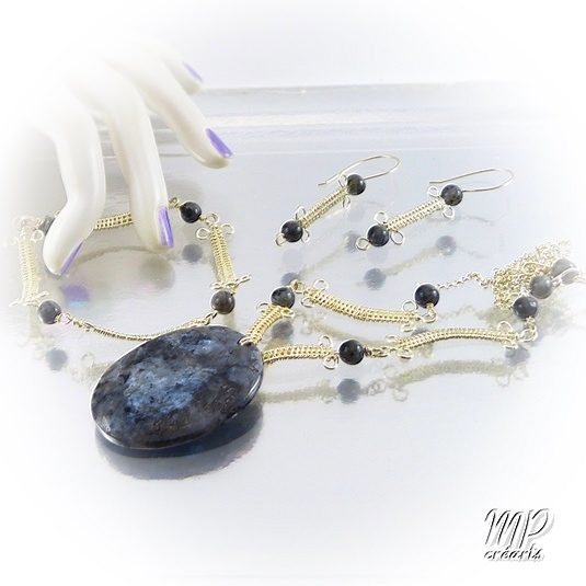 Réservé Parure Aloys - wire wrapping et labradorite noir – Image 3