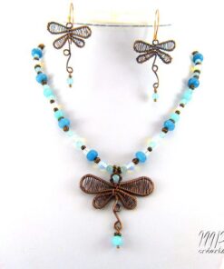 Parure Odonata - cuivre naturel avec opalite et aigues-marines