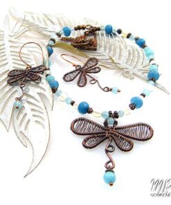 Parure Odonata - cuivre naturel avec opalite et aigues-marines – Image 2
