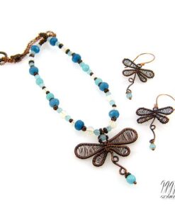 Parure Odonata - cuivre naturel avec opalite et aigues-marines – Image 3