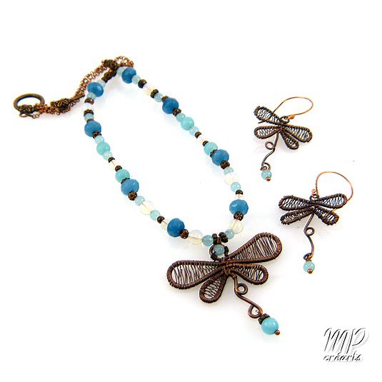 Parure Odonata - cuivre naturel avec opalite et aigues-marines – Image 3