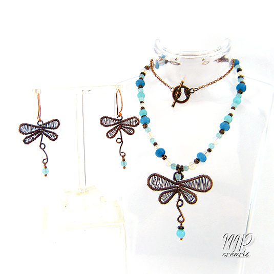 Parure Odonata - cuivre naturel avec opalite et aigues-marines – Image 5