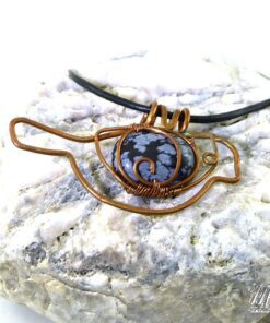 Pendentif Dinky - cuivre naturel avec obsidienne flocon de neige – Image 3