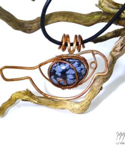 Pendentif Dinky - cuivre naturel avec obsidienne flocon de neige – Image 2