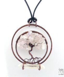 Réservé Pendentif "arbre de vie" Rhoda - quartz rose et cristal de roche