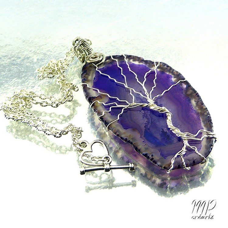 Pendentif arbre de vie Ashika + Pendentif clé argenté avec améthystes – Image 4