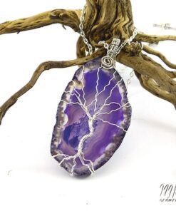 Pendentif arbre de vie Ashika + Pendentif clé argenté avec améthystes – Image 3