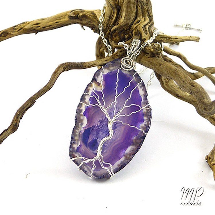 Pendentif arbre de vie Ashika + Pendentif clé argenté avec améthystes – Image 3