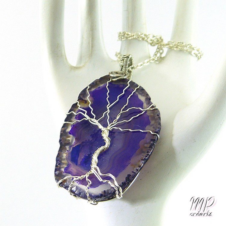 Pendentif arbre de vie Ashika + Pendentif clé argenté avec améthystes – Image 2