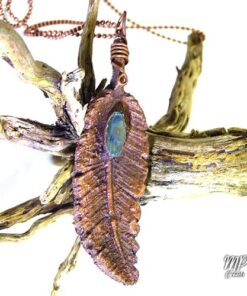 Pendentif Cheyanne - plume cuivrée avec cyanite verte – Image 5