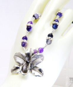 collier magairlin orchidée et agates à rayures