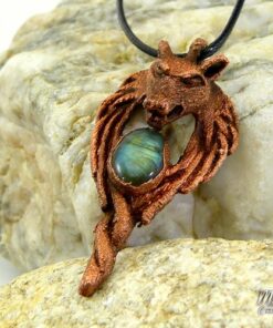 Pendentif Akela - labradorite et loup en cuivre – Image 4