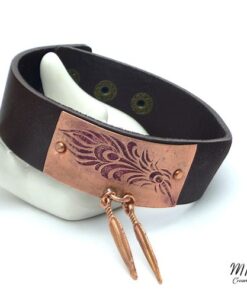 vracelet cuir marron Ventem avec plumes