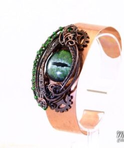 Réservé : Bracelet Manchette "oeil de dragon" Vermithrax - cuivre et oeil vert – Image 6