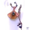 collier faye avec feuille de ginkgo biloba cuivré et labradorite