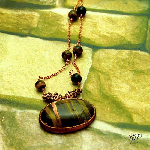 Réservé : Collier Rajah - oeil de tigre et cuivre – Image 2