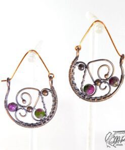 boucles d'oreille essaim cuivre et kunzite