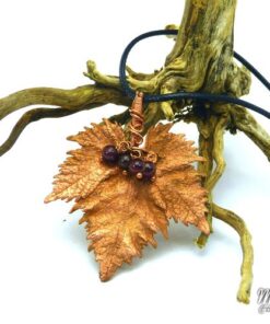 Pendentif Gamay - feuille de vigne cuivrée et grenat – Image 5
