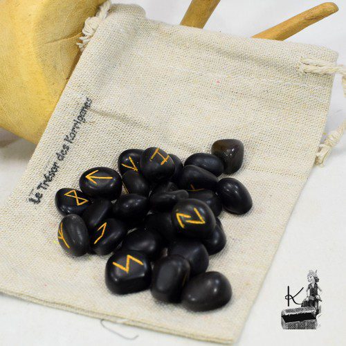 Sac en Jute avec set de Runes Futhark en Tourmaline noire – Image 4