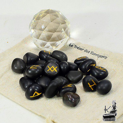 Sac en Jute avec set de Runes Futhark en Tourmaline noire – Image 3