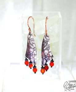 Boucles d'oreille Shanna en cuivre gravé et perles en cornaline