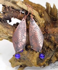 Boucles d'oreille Chesed - cuivre gravé et améthyste – Image 3
