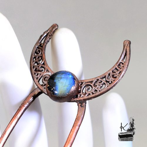 Fourche à cheveux Luthien - labradorite et cuivre