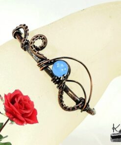 Alternative view of Bracelet Jonc Folki - cuivre patiné et aigue-marine