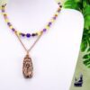 Collier Cicada en cuivre , améthyste et peridot