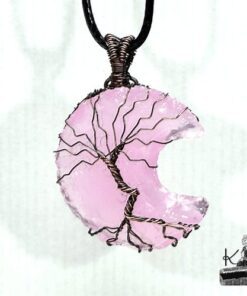 Pendentif Nannah - lune en quartz rose et arbre de vie