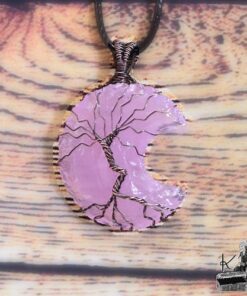 Pendentif Nannah - lune en quartz rose et arbre de vie – Image 4
