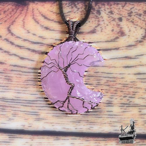 Pendentif Nannah - lune en quartz rose et arbre de vie – Image 4
