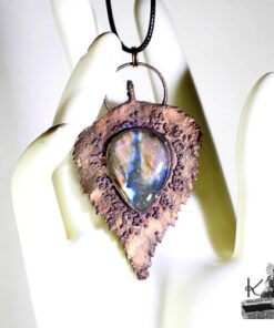 Pendentif Teliel - feuille cuivrée avec labradorite