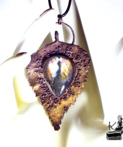 Pendentif Teliel - feuille naturelle cuivré et labradorite – Image 2