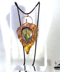 Pendentif Teliel - feuille naturelle cuivré et labradorite – Image 10